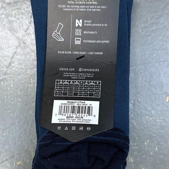 Stance 3 Pack Feel 360 Infiknit Crew Height Socks Sargent Medium - Picture 7 of 7